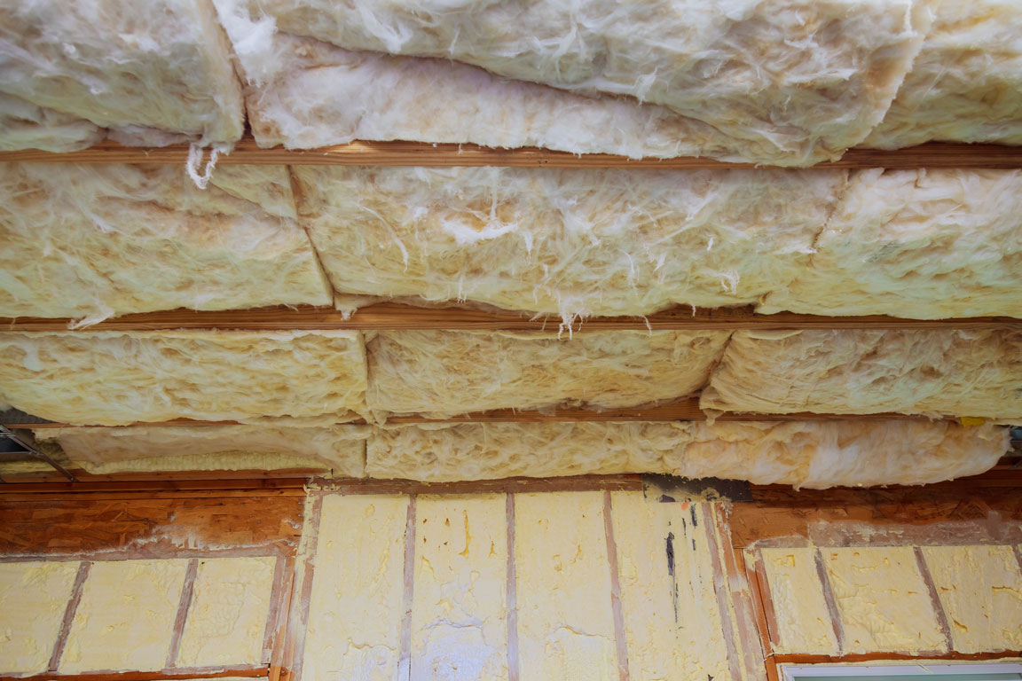 fiberglass insulation installed in ceiling