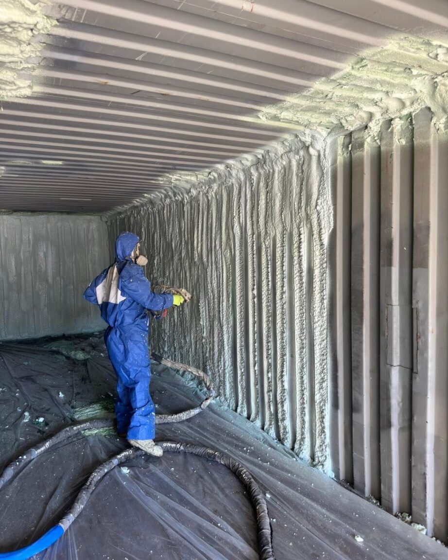 spray foam insulation application in shipping container