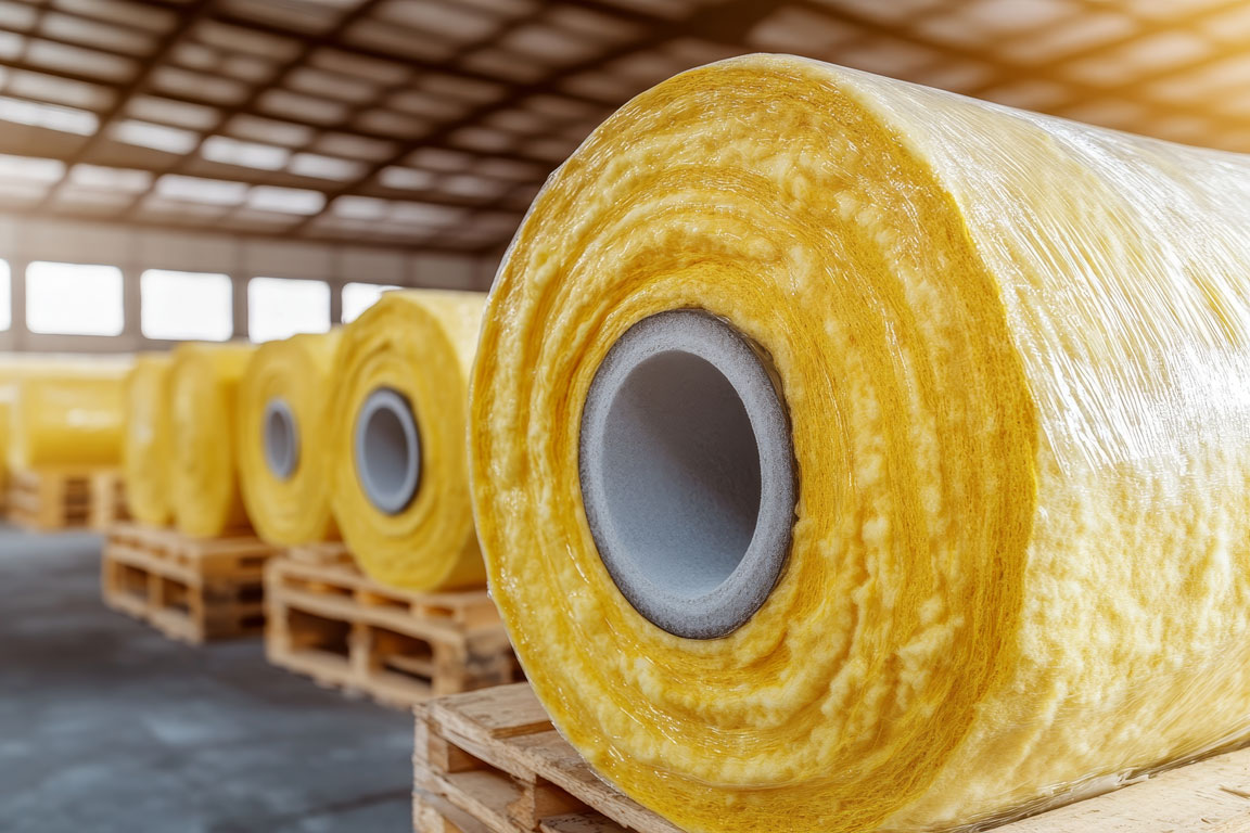 rolls of batt fiberglass insulation
