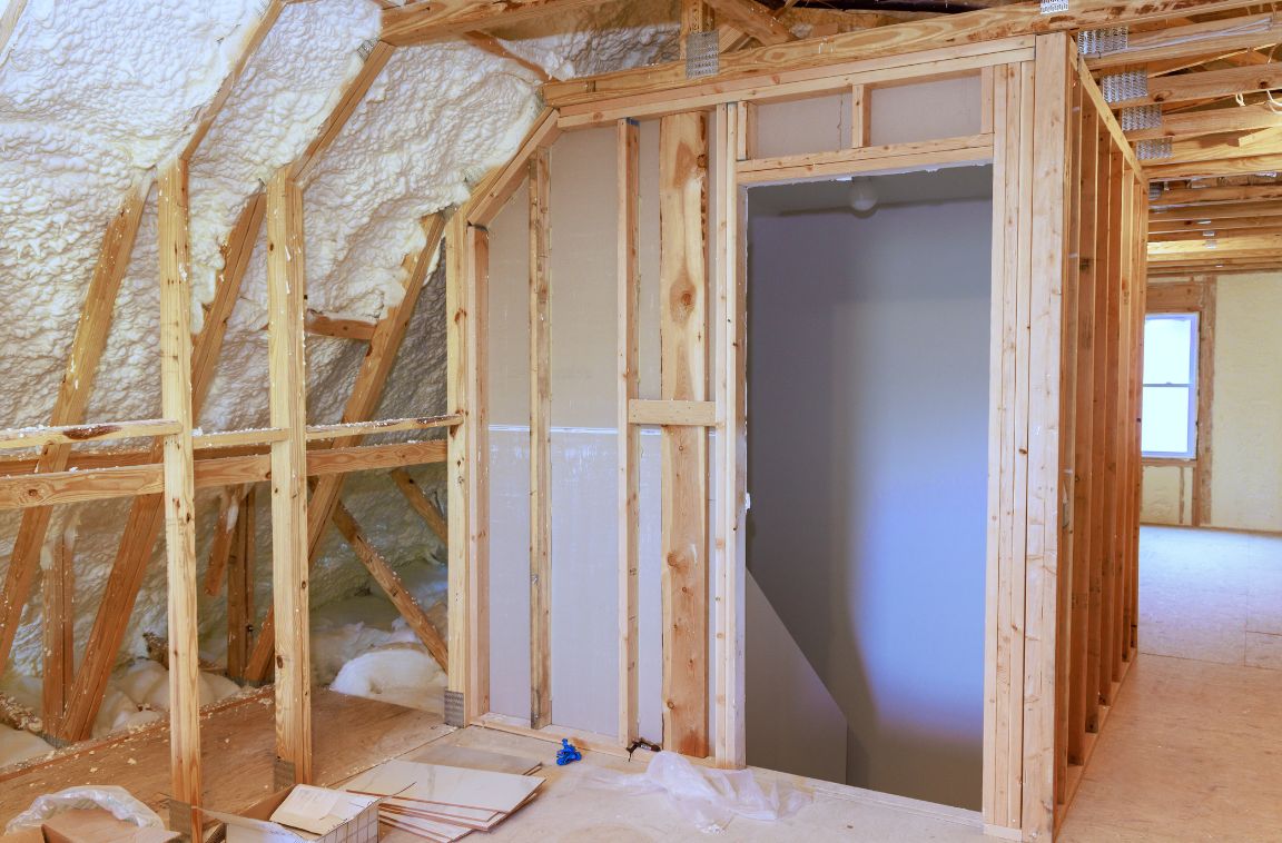 drywall and insulation in a home attic